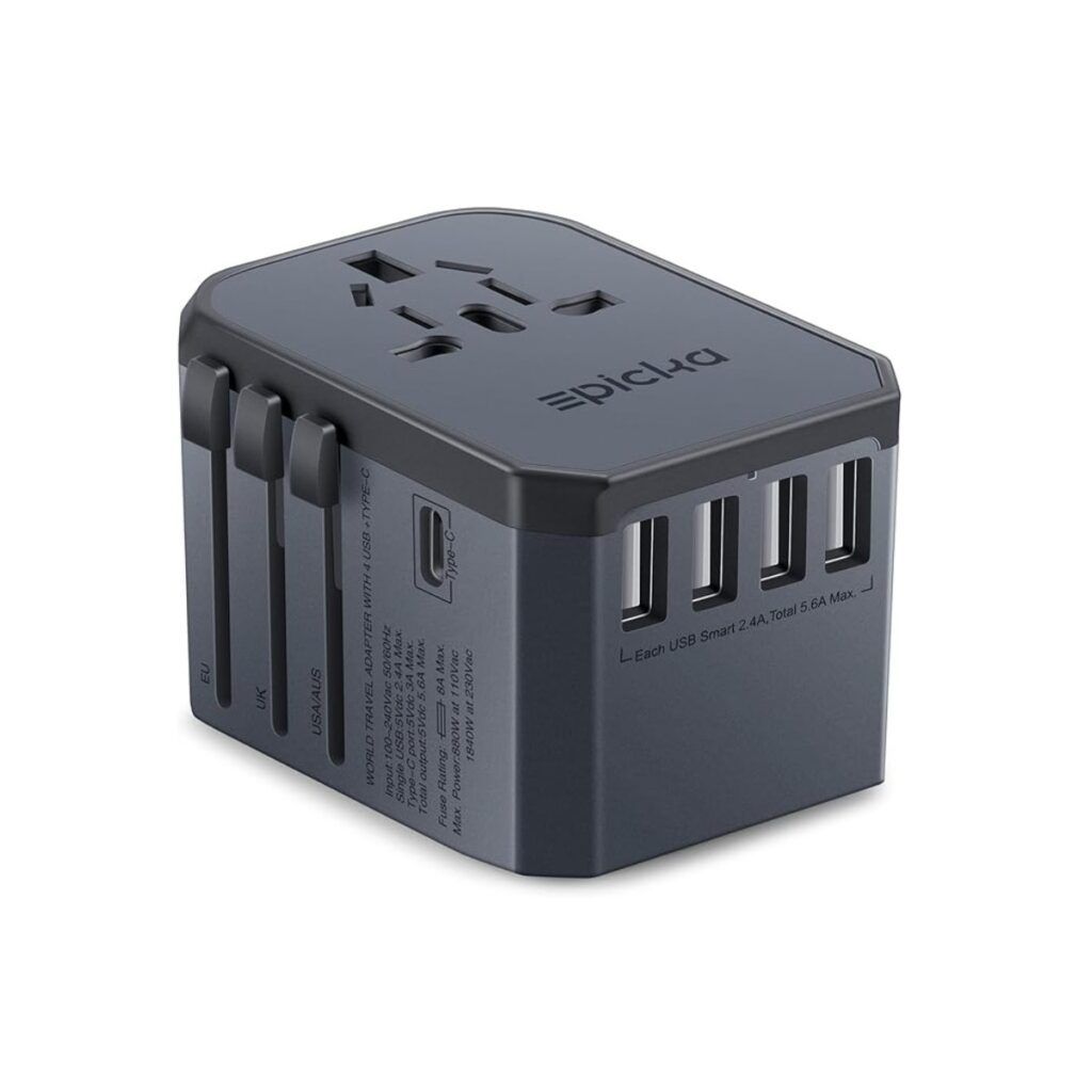 Space gray universal travel adapter great for a photography gift