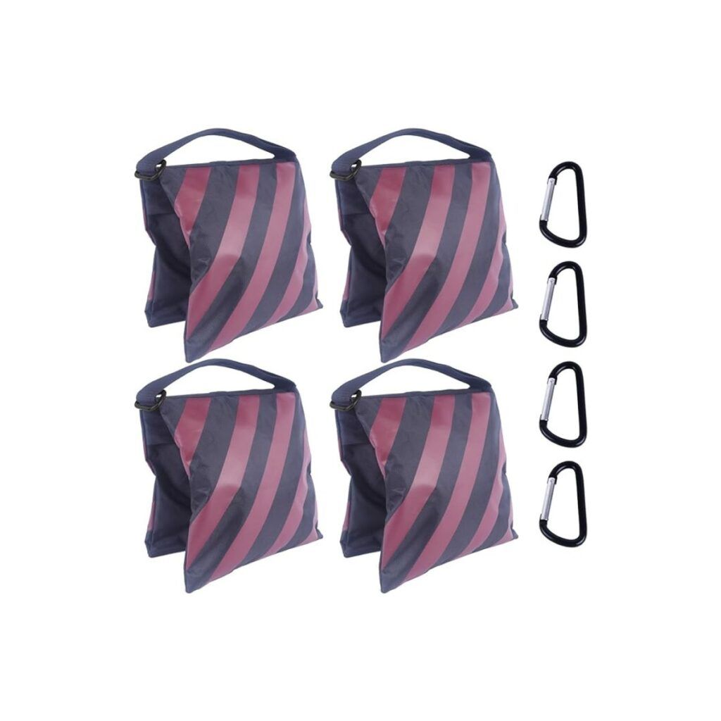 Four red and black weight bags for photography
