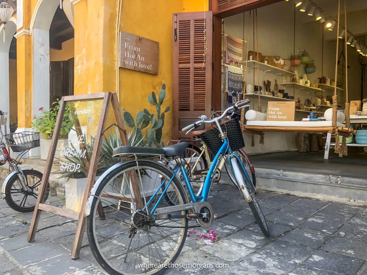 A bike parked outside a shop in Hoi An