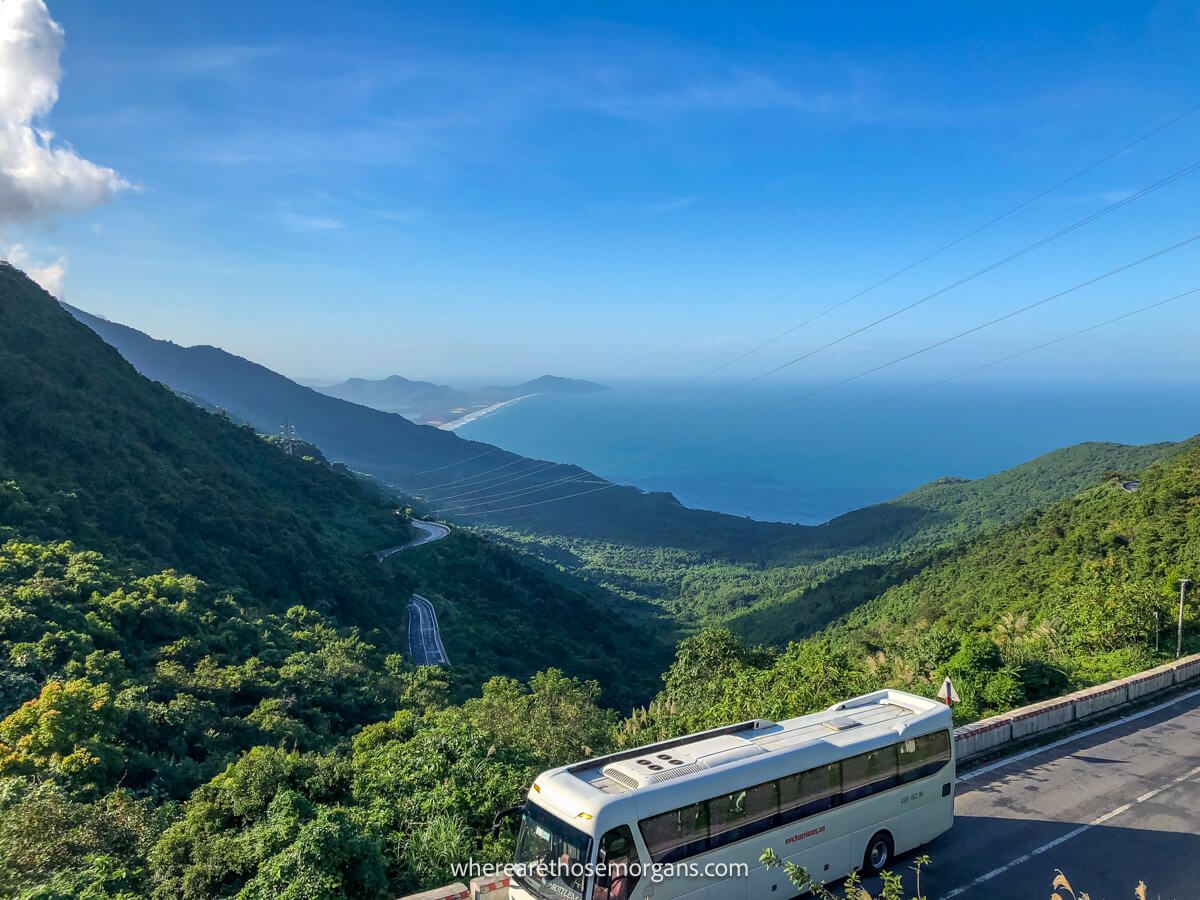 Bus driving people through the Hai Van Pass