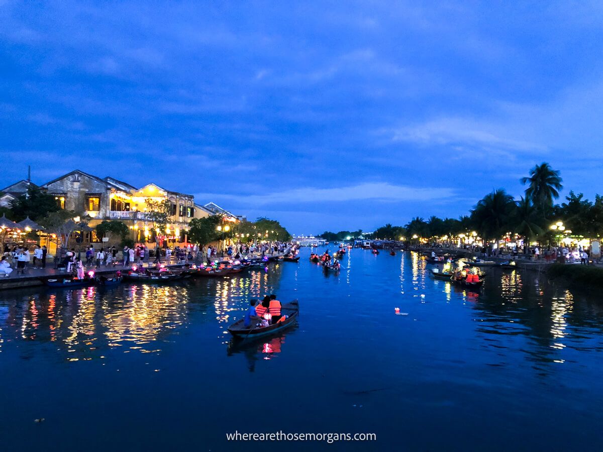 Lights at night along the river in Hoi An, Vietnam
