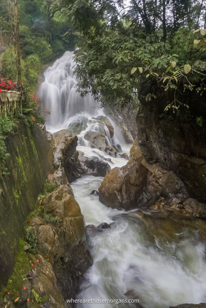 View of Tien sa waterfall as seen from the side