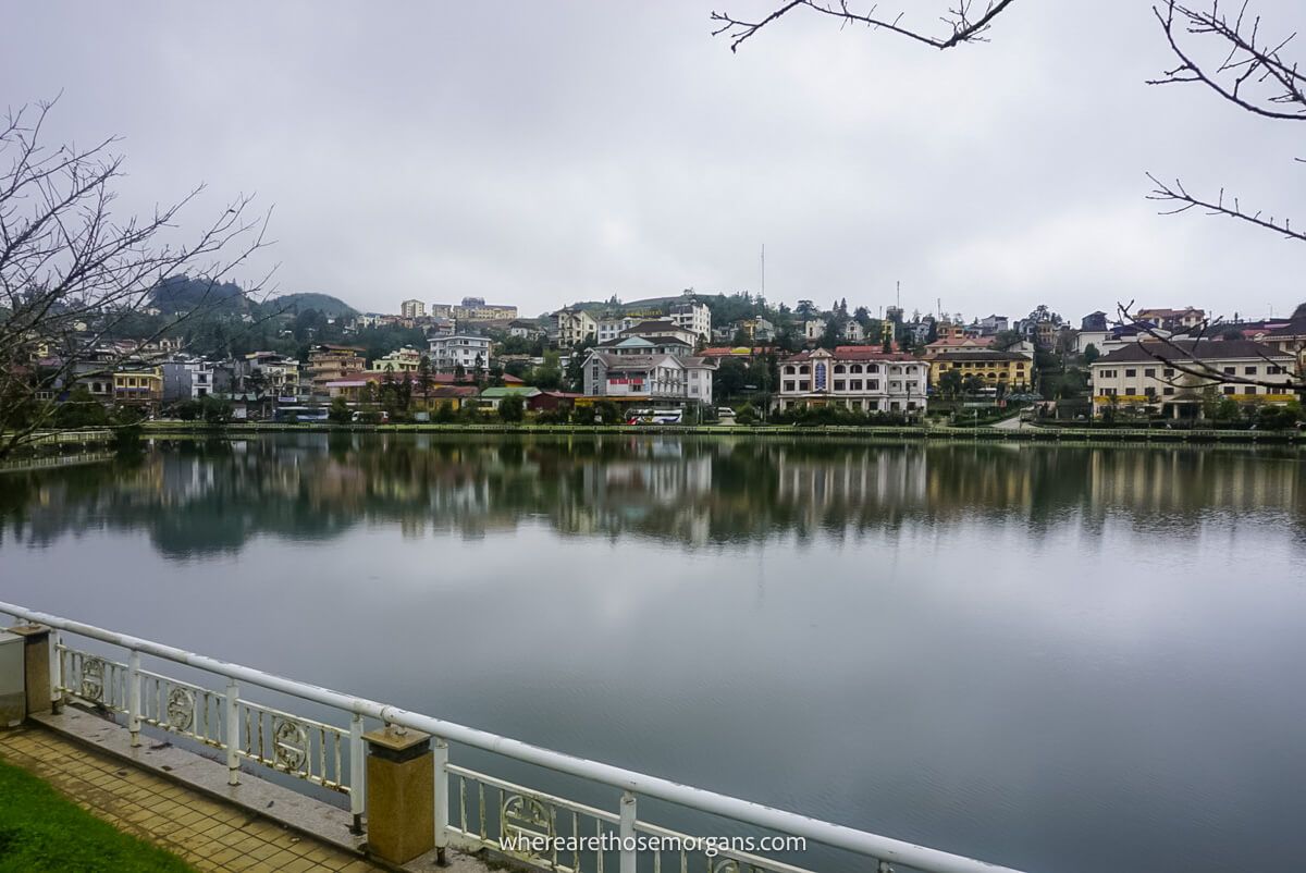 View of houses and businesses along Sapa Lake