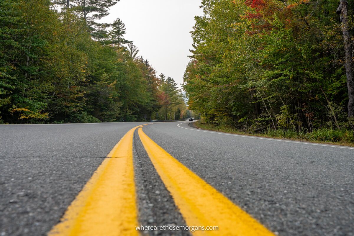 Two cards driving in the distance along a section of road