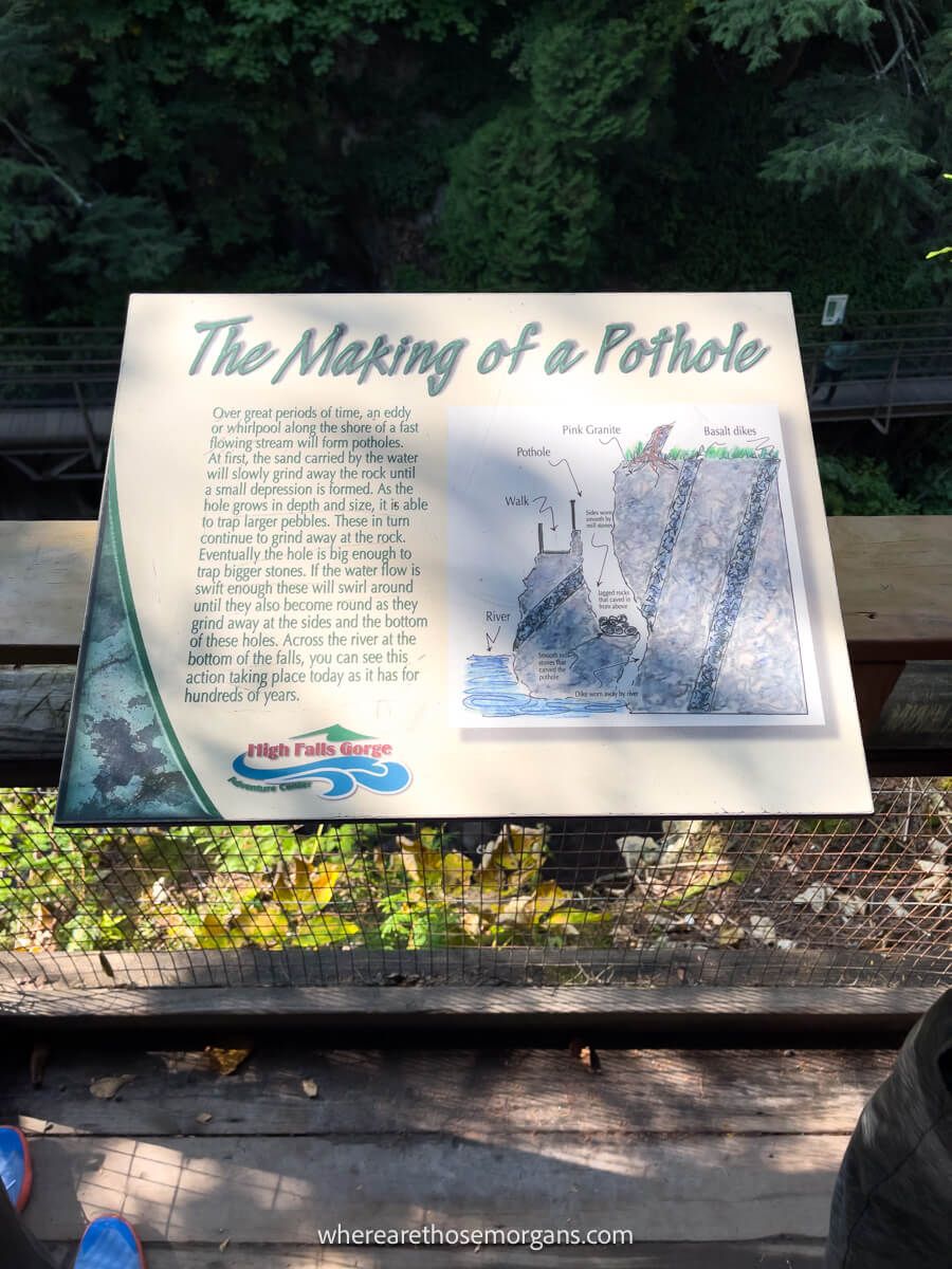 Photo of an information board inside a natural ravine in Upstate New York
