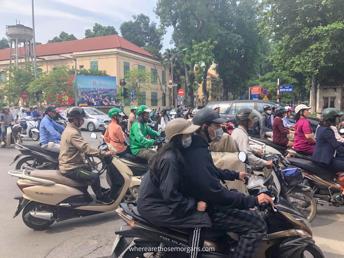 Motorbikes stuck in traffic in Hanoi, Vietnam