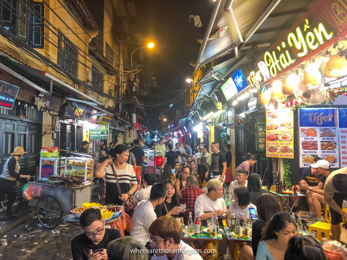 Locals and tourists congregating on Beer Street in Hanoi