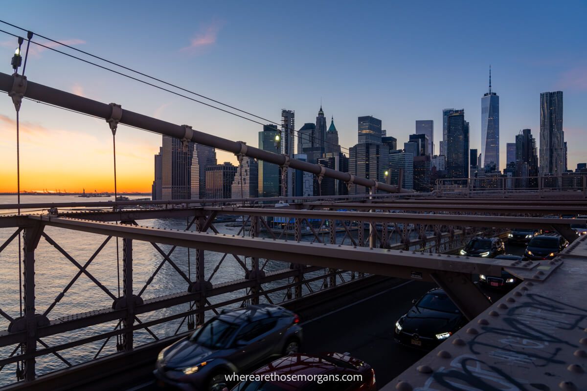 Traffic on the Brooklyn Bridge in New York City
