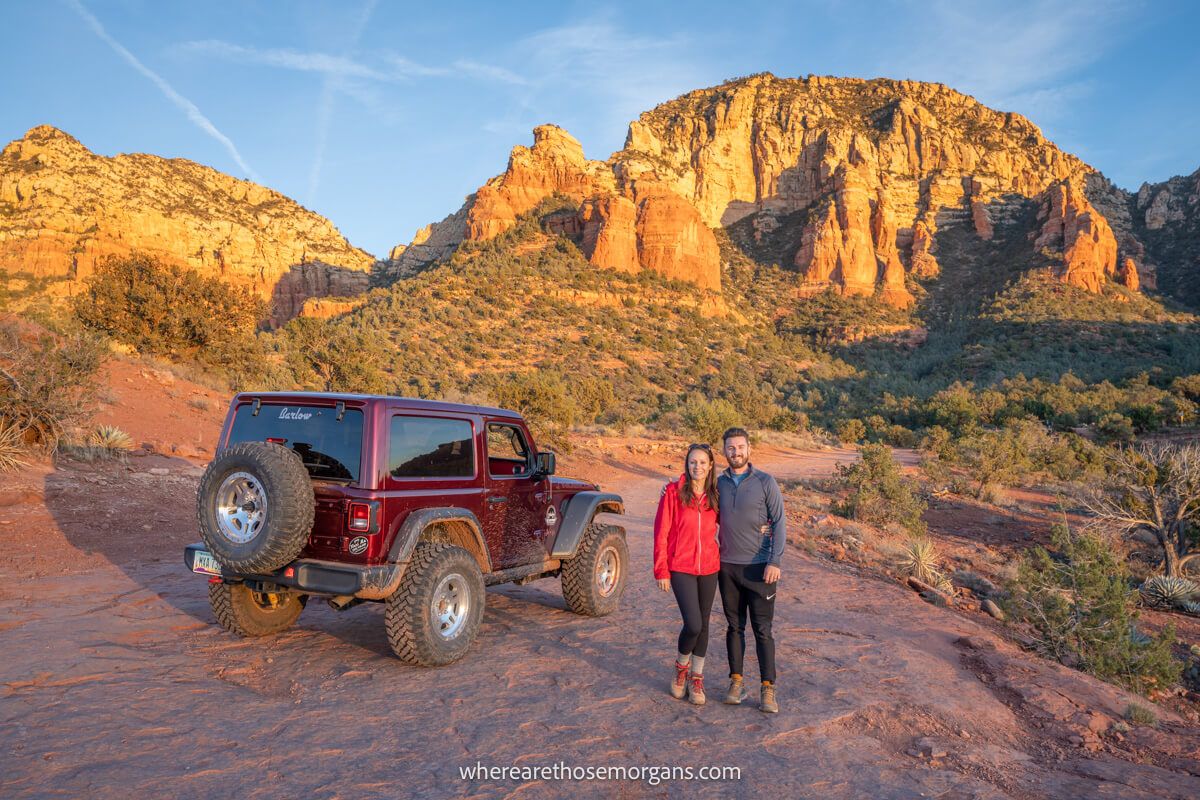 Man and woman driving a jeep around Sedona, Arizona