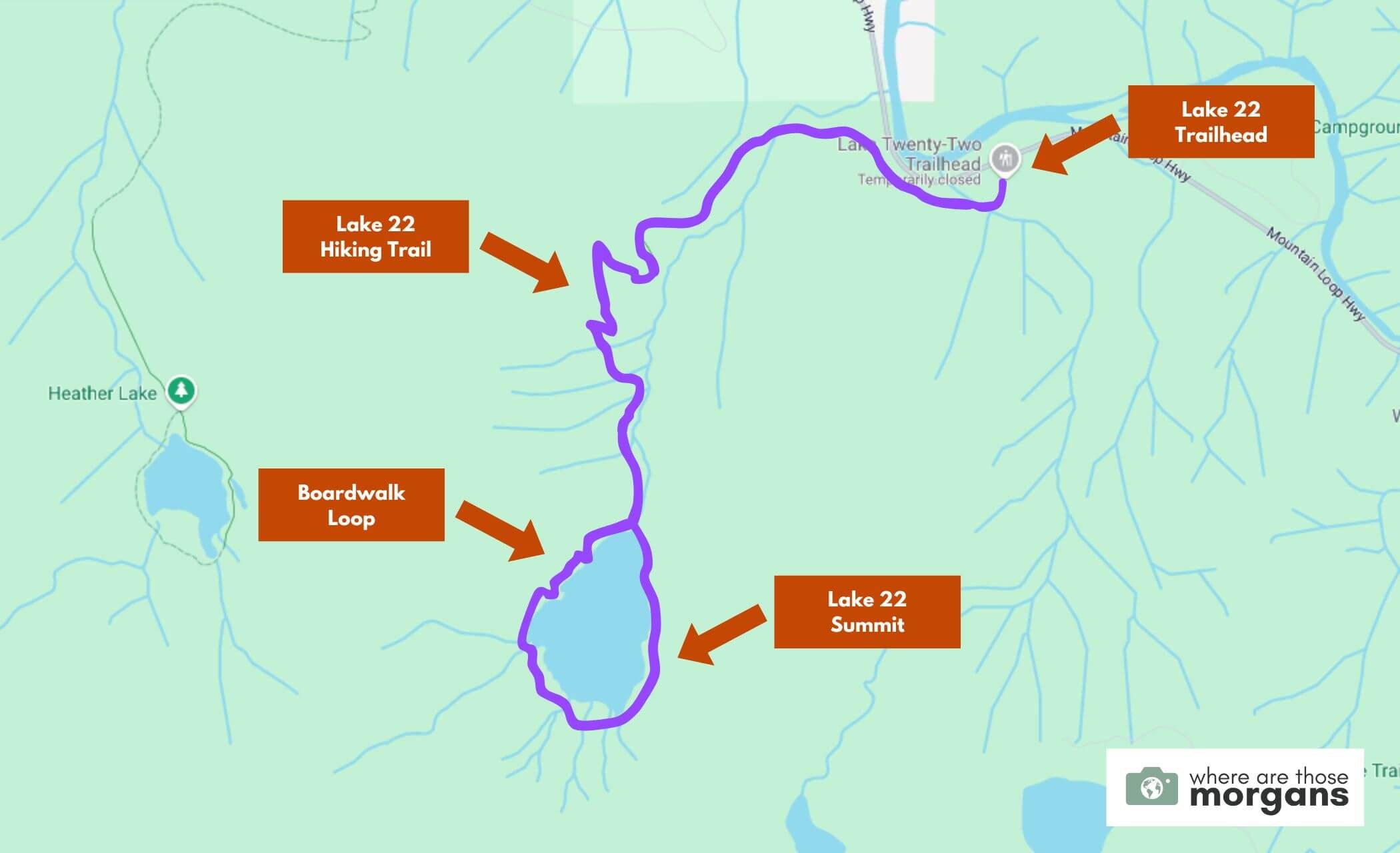 Route map for the Lake 22 Trail hike created by Where Are Those Morgans