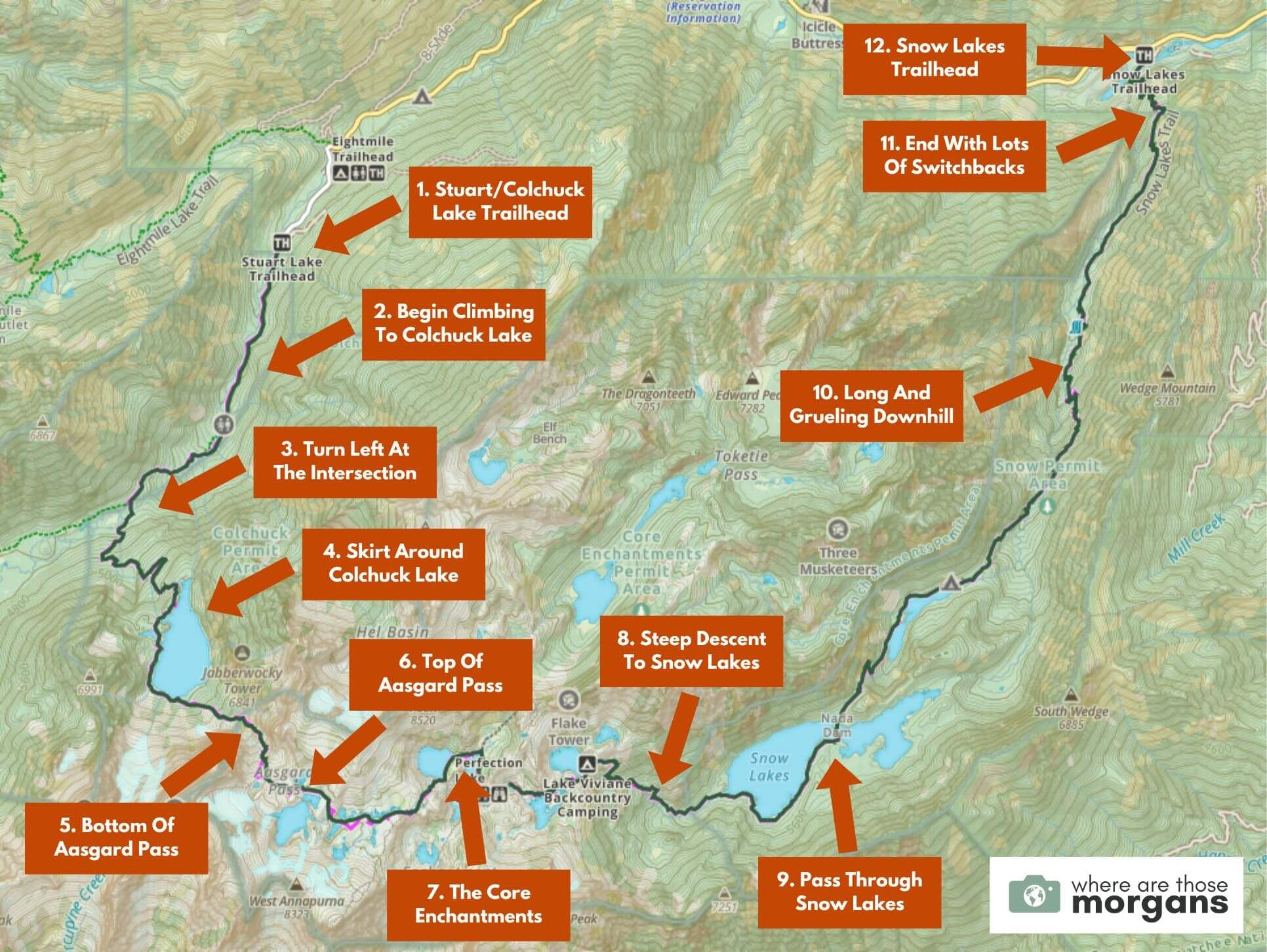 Photo of a route map for hiking The Enchantments in Washington created by Where Are Those Morgans