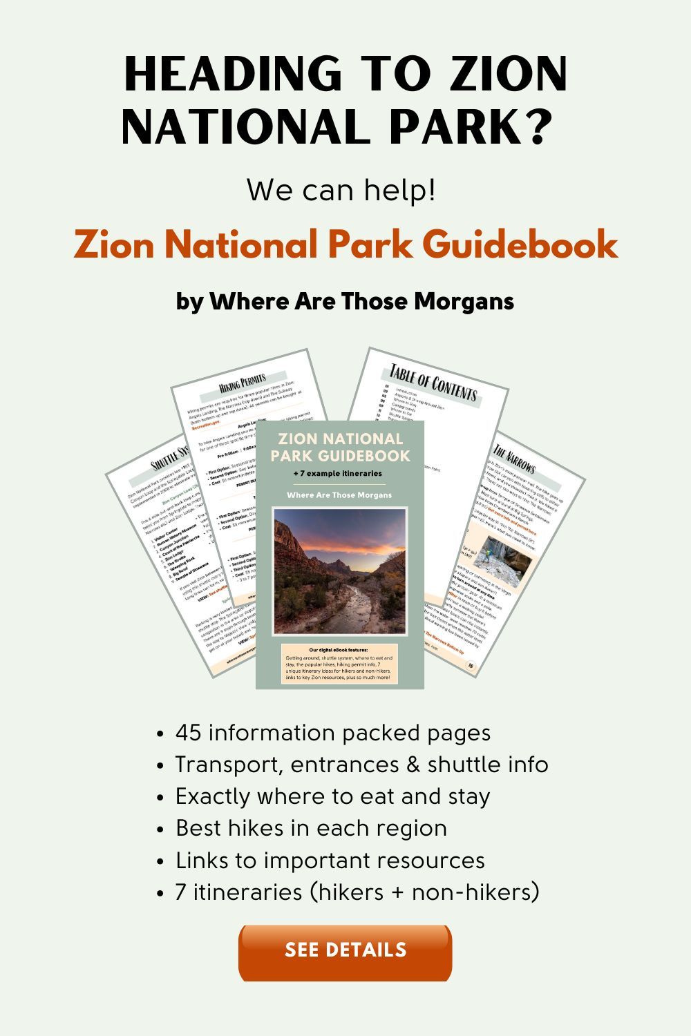 Photo showing what's included with Where Are Those Morgans Zion National Park Guidebook