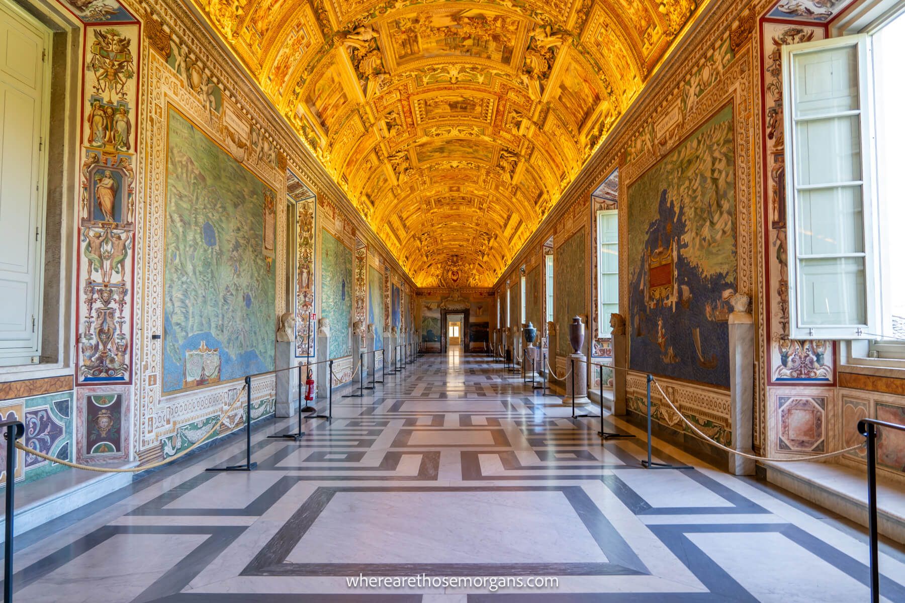 Photo of the Gallery of Maps inside the Vatican Museums completely empty with no people