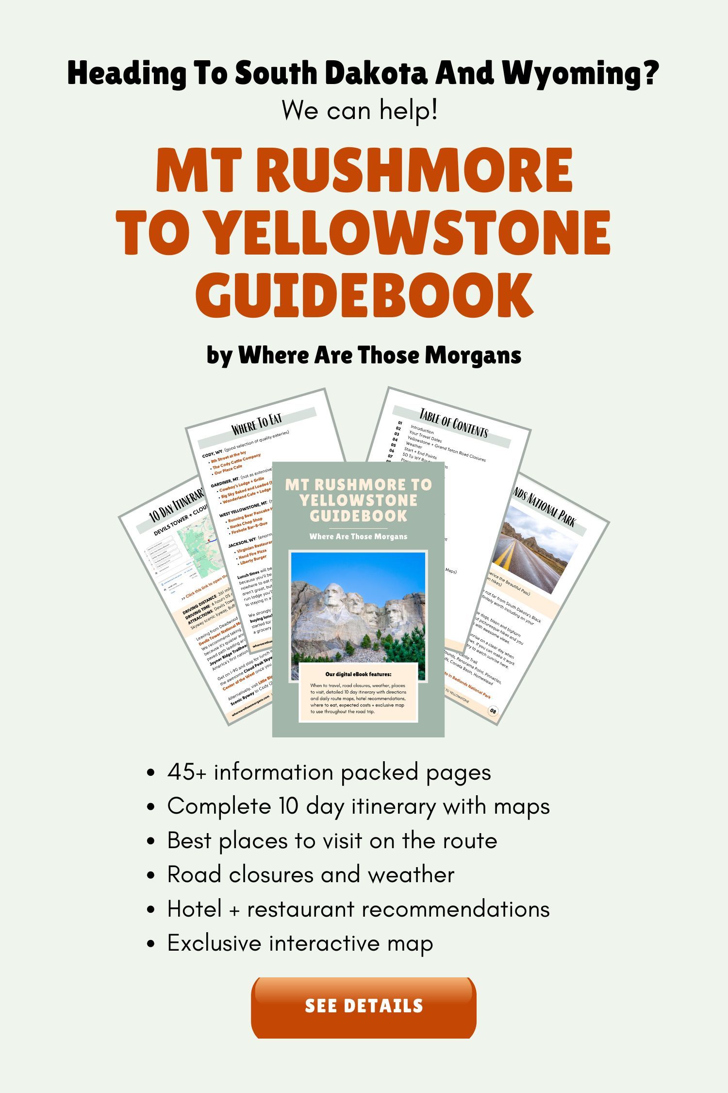 What's included with the Mount Rushmore to Yellowstone Road Trip Guidebook by Where Are Those Morgans