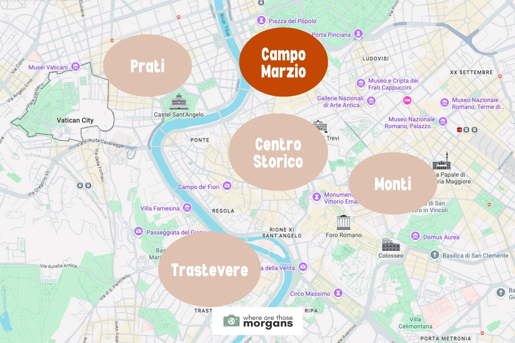 Map showing the location of the Campo Marzio neighborhood within Rome