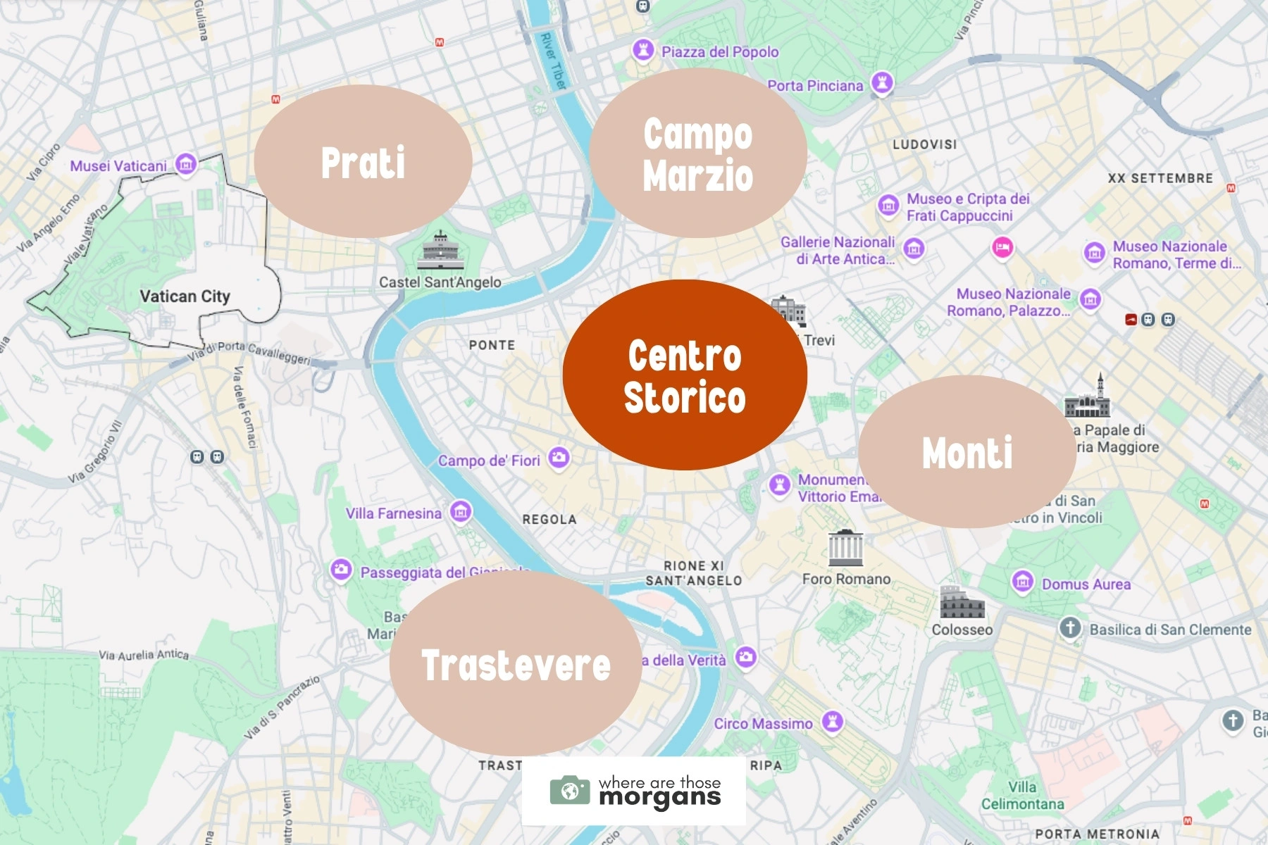 Map showing the location of the Centro Storico neighborhood within Rome