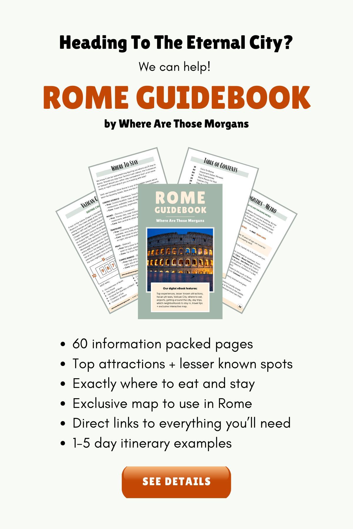 What's included with Where Are Those Morgans Rome travel guidebook