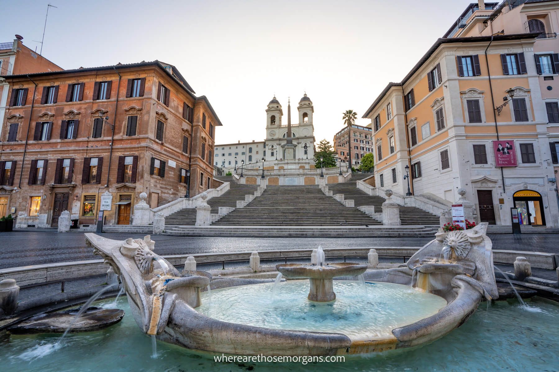 Photo of the Spanish Steps and Piazza di Spagna at dawn with nobody around