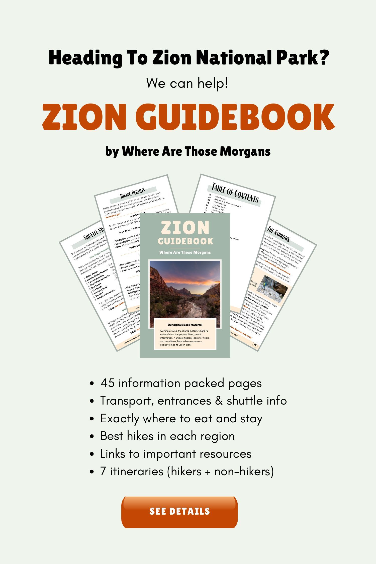 What's included with Where Are Those Morgans Zion travel guidebook