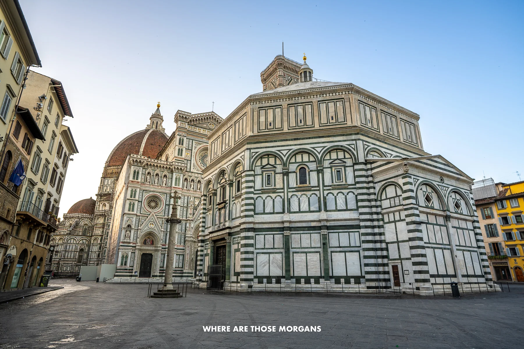 Florence Duomo exterior at dawn with no people and a clear sky