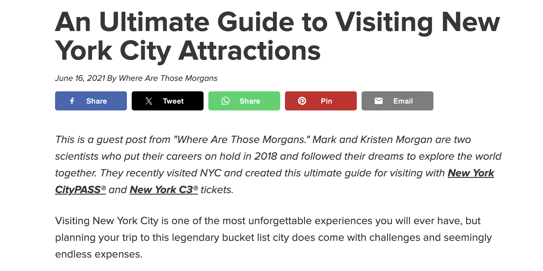 citypass where are those morgans Photo screenshot showing Where Are Those Morgans contributing an article about NYC for CityPASS