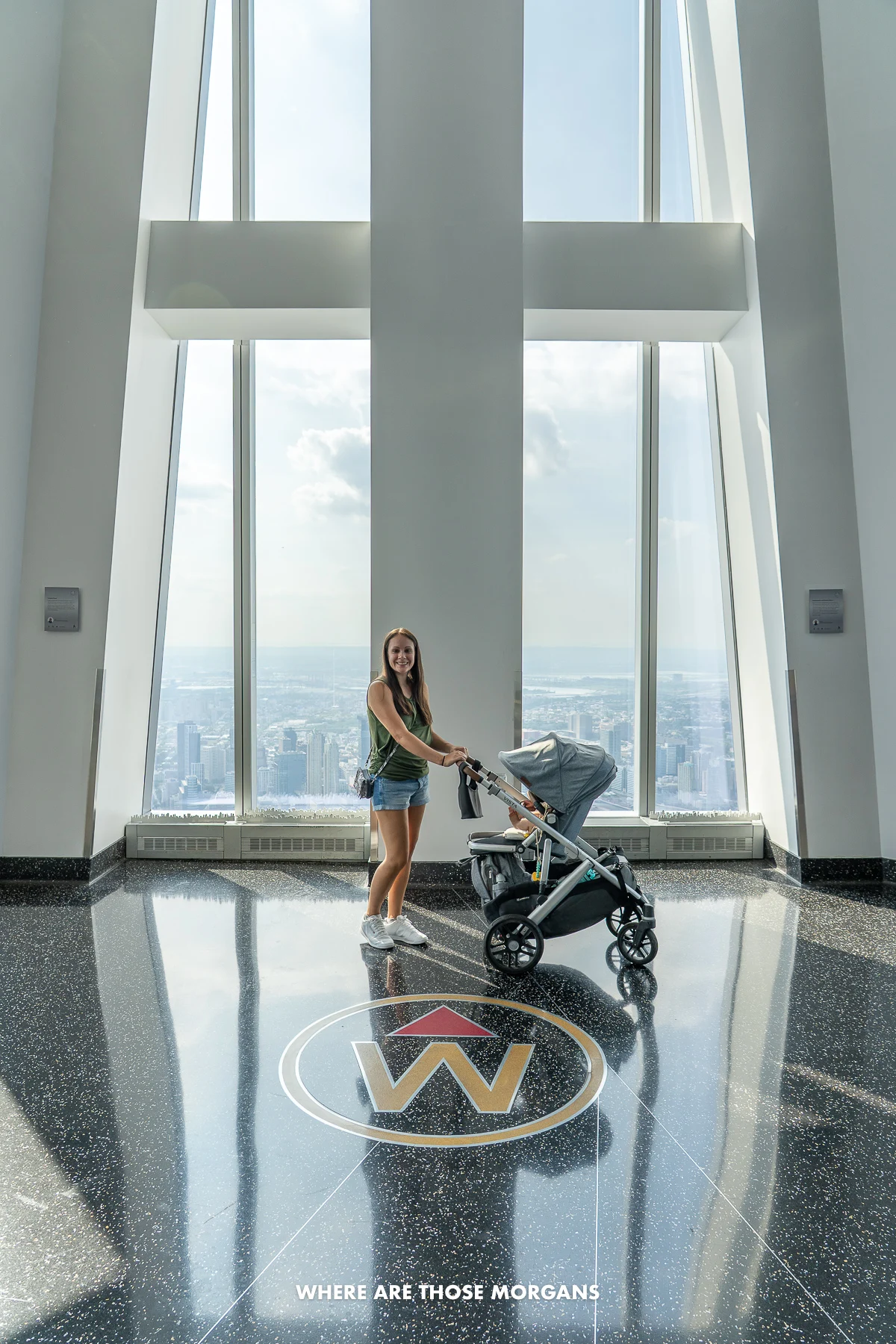 Photo of a tourist with stroller inside One World Observatory