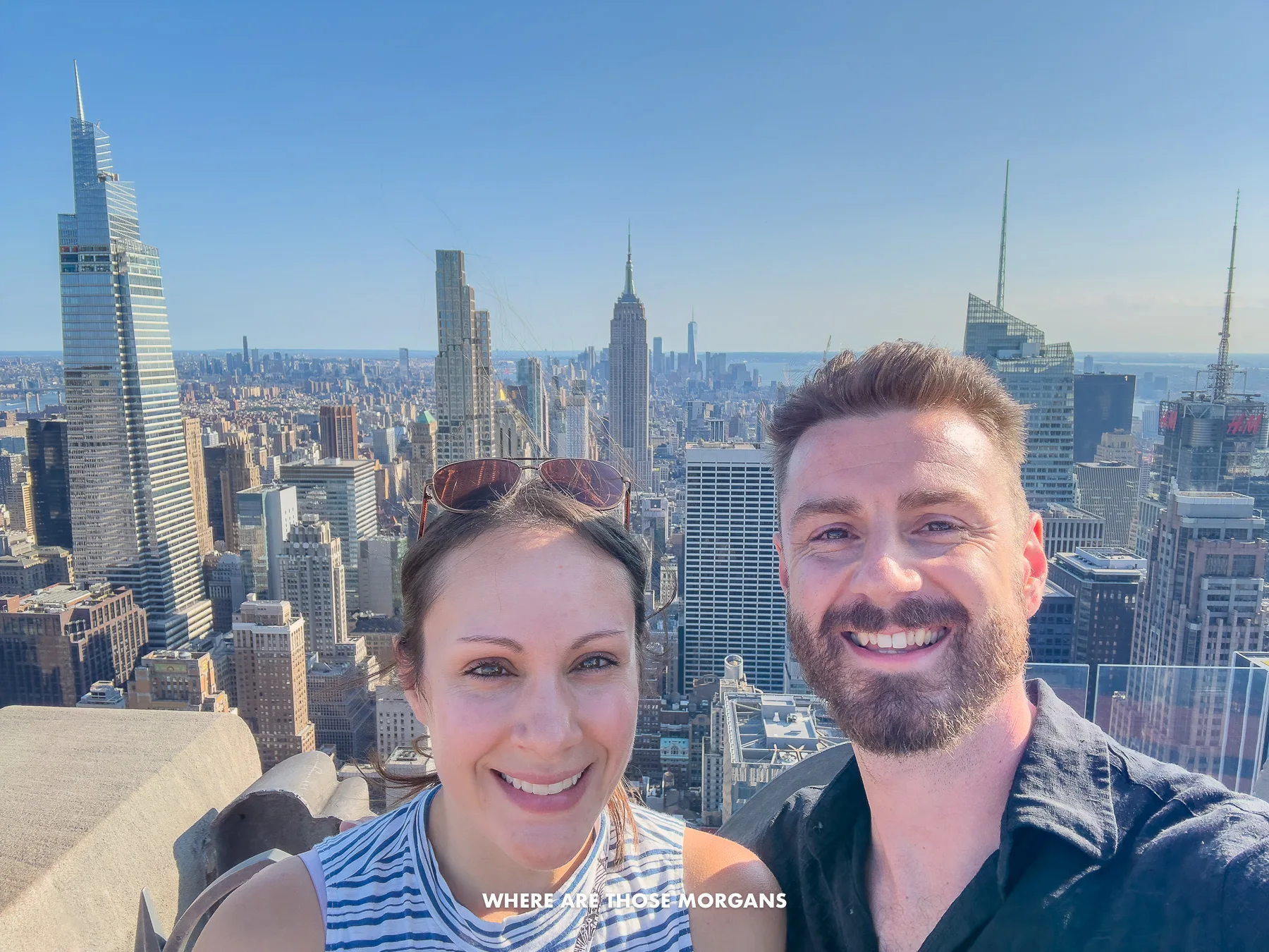 where are those morgans nyc Photo of Mark and Kristen from Where Are Those Morgans at Top of the Rock summit with views of NYC behind
