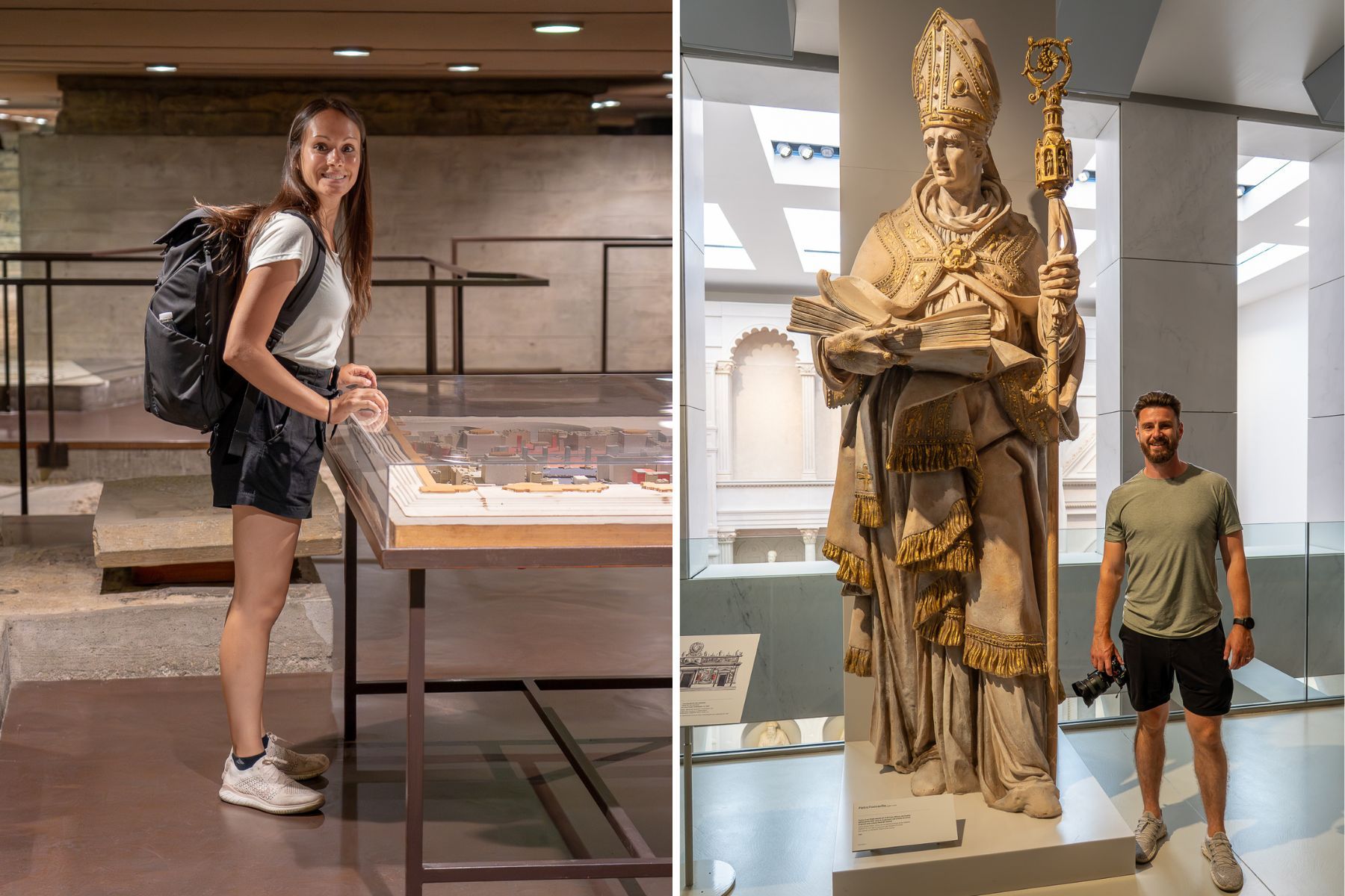 Two photos showing Mark and Kristen Morgan from Where Are Those Morgans in two different monuments included with the Brunelleschi Pass at Florence Duomo complex
