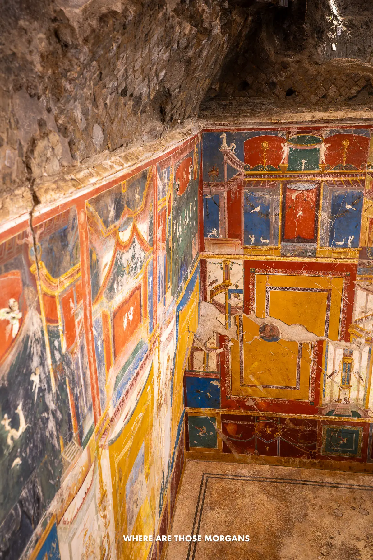Photo of frescoes on the wall of a Roman villa found underneath a church in Positano
