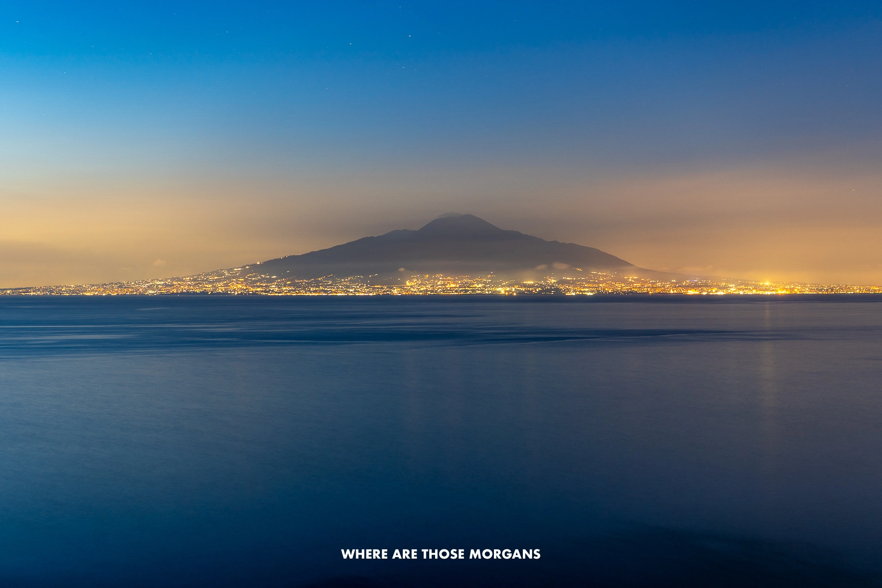 Photo of Mt Vesuvius taken after sunset from Sorrento with a telephoto lens