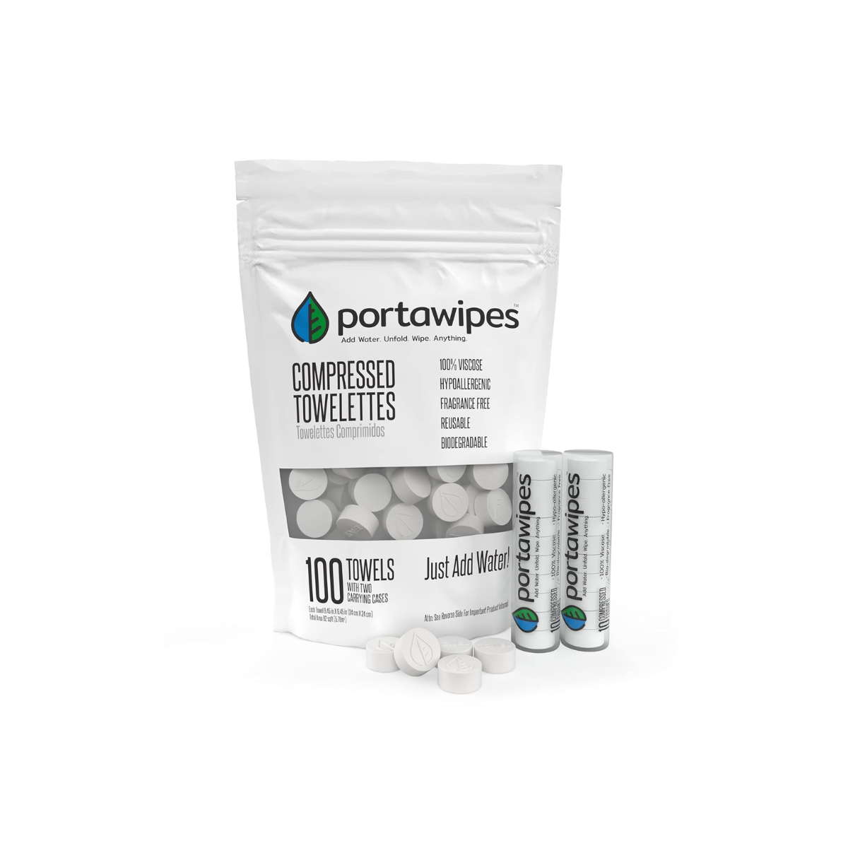 portawipes Bag of 100 compressed towelettes by Portawipes