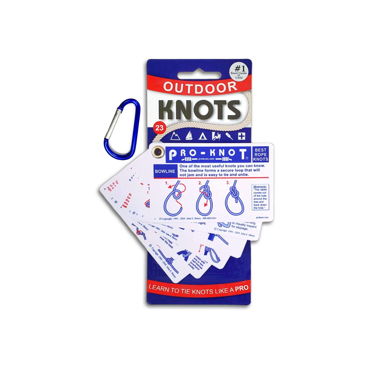 proknot outdoor knots Card showing an example of a bowline knot