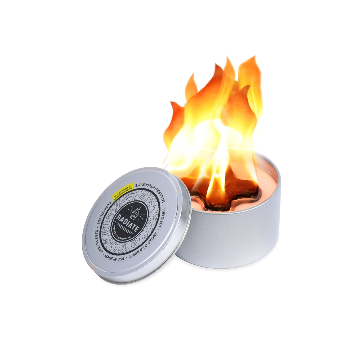 radiate portable campfire A lit portable campfire by Radiate