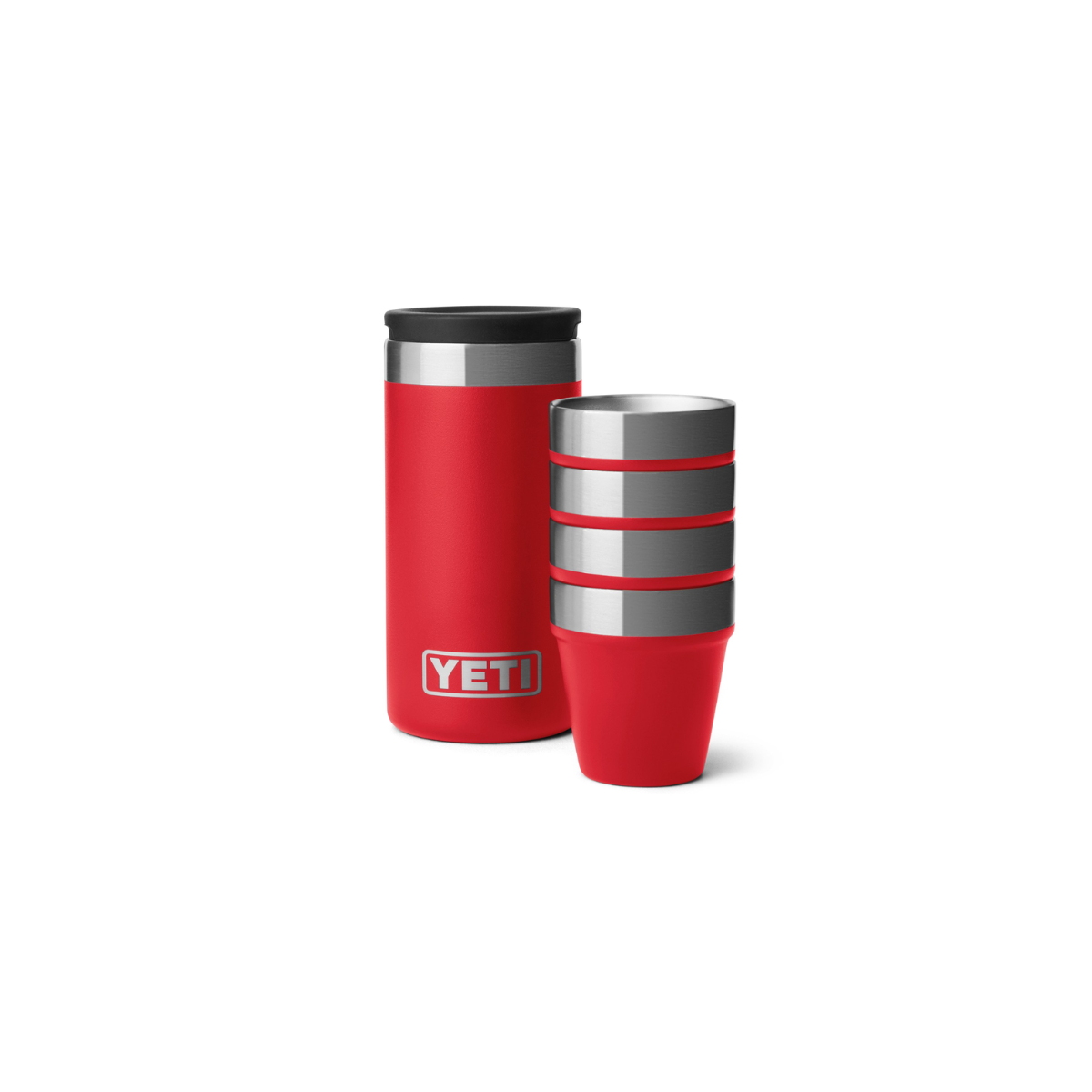yeti shot glasses stack of four red yeti shot glasses