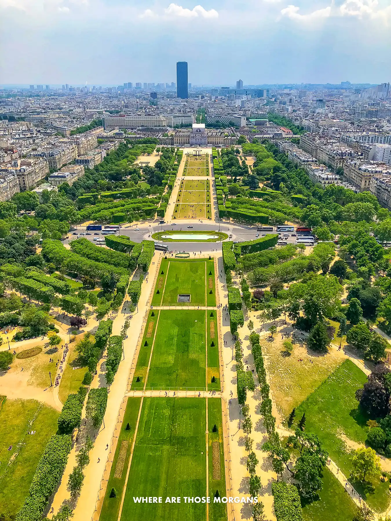 View over the Champ du Mars in summer from the 2nd floor of Eiffel Tower