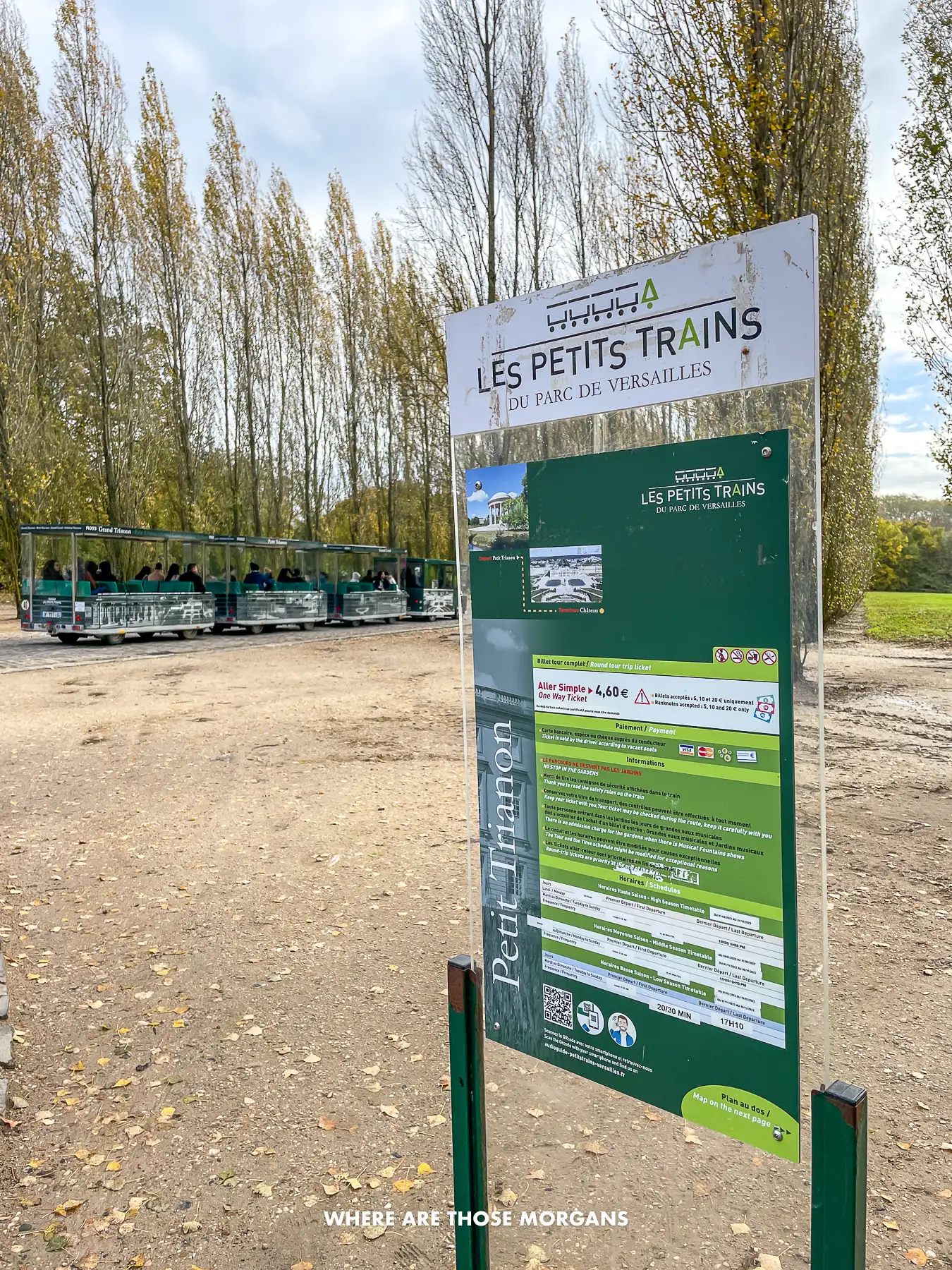 Information sign for the petit train connecting the Trianon Estate and Palace of Versailles