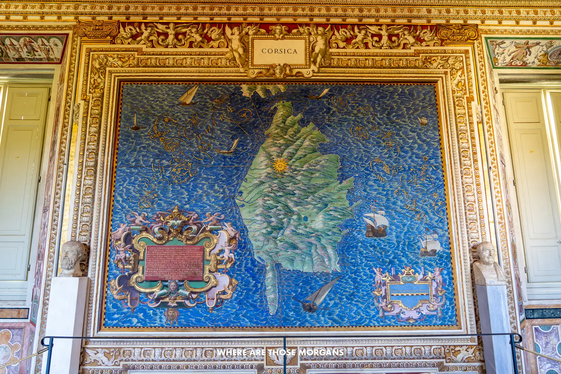 One of the old topographical maps in the Gallery of Maps inside the Vatican showing Corsica