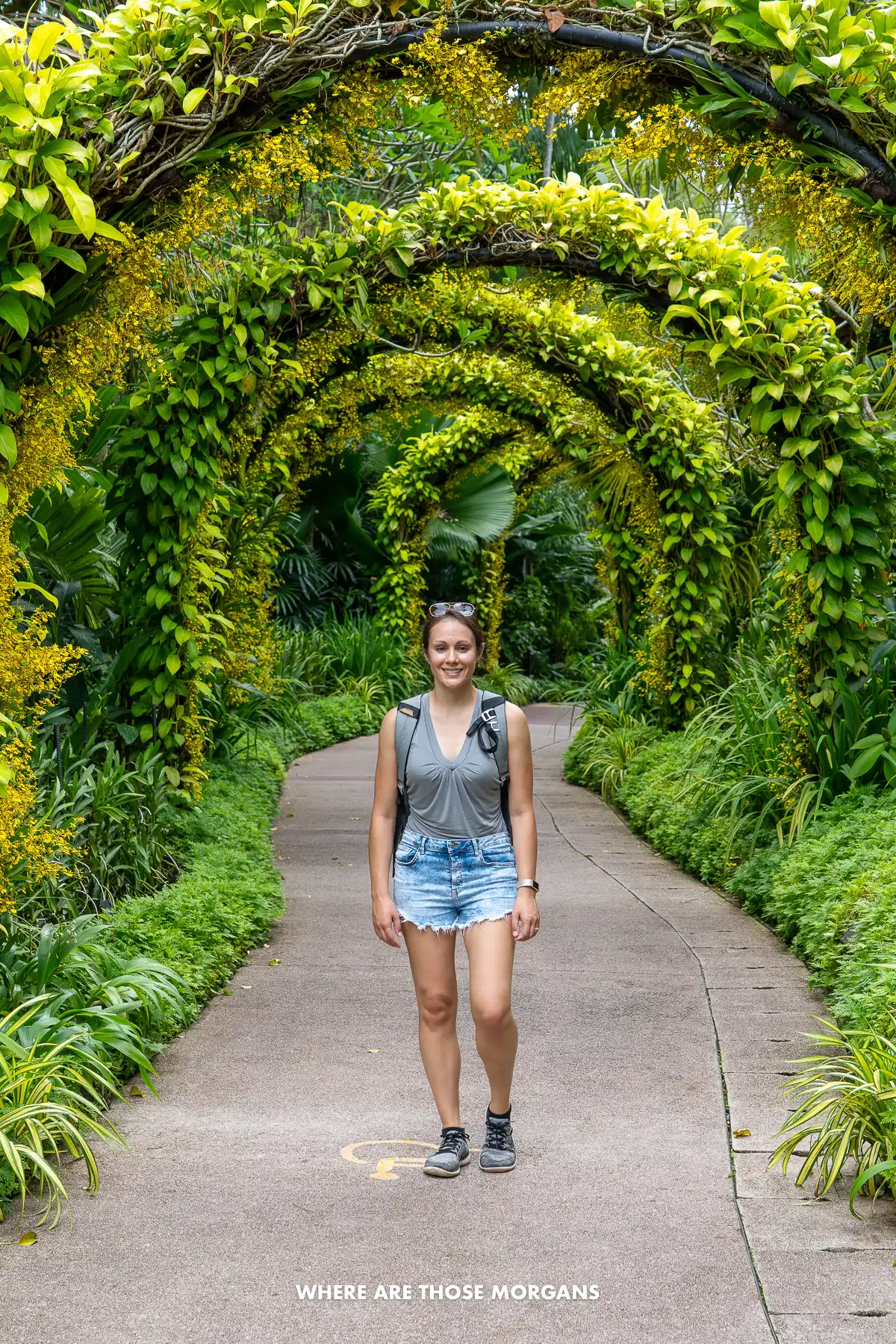 Kristen from Where Are Those Morgans walking through the Singapore Botanic Garden National Orchid Garden
