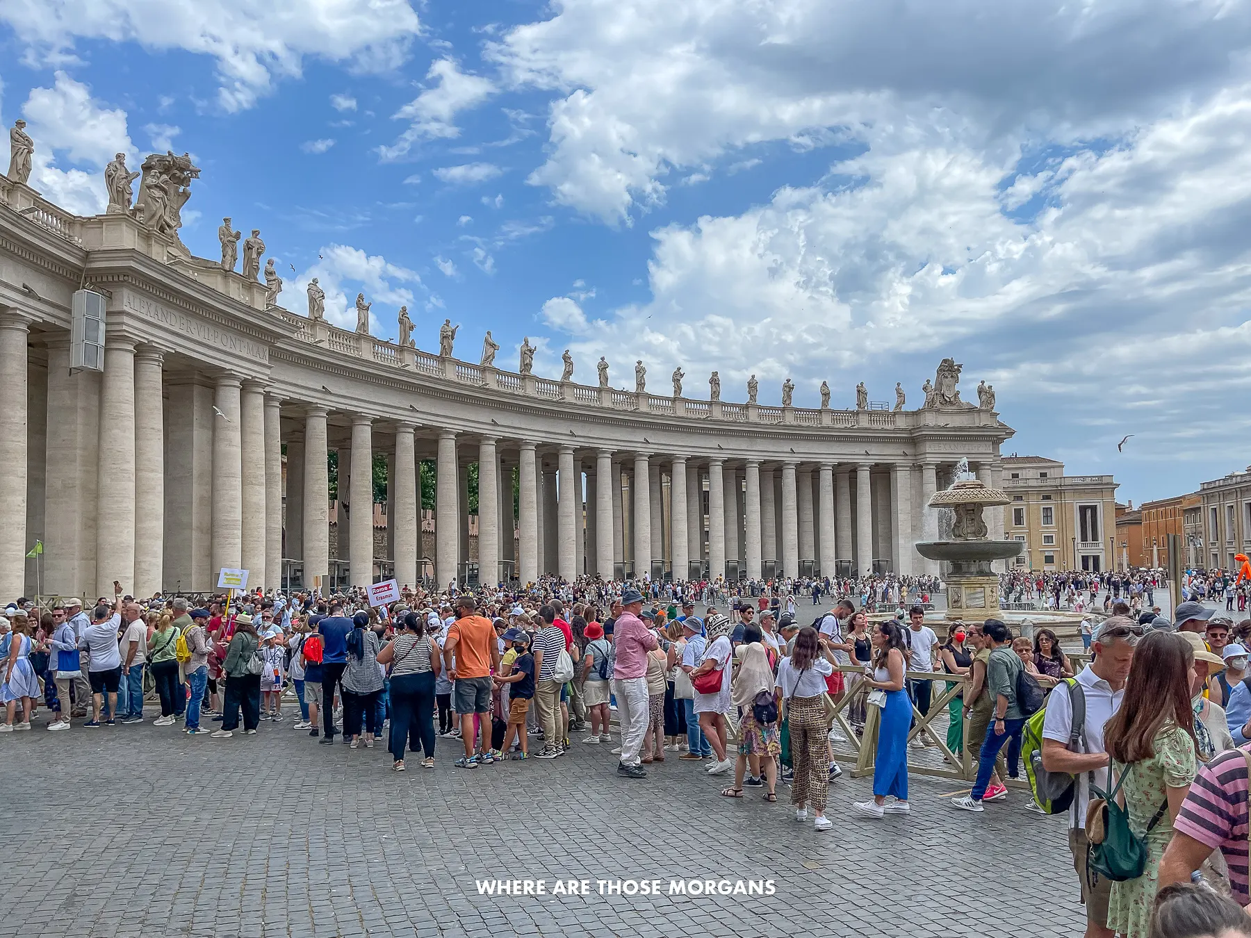 Long lines to get inside St Peter's Basilica in the Vatican with groups and individual lines stretching far