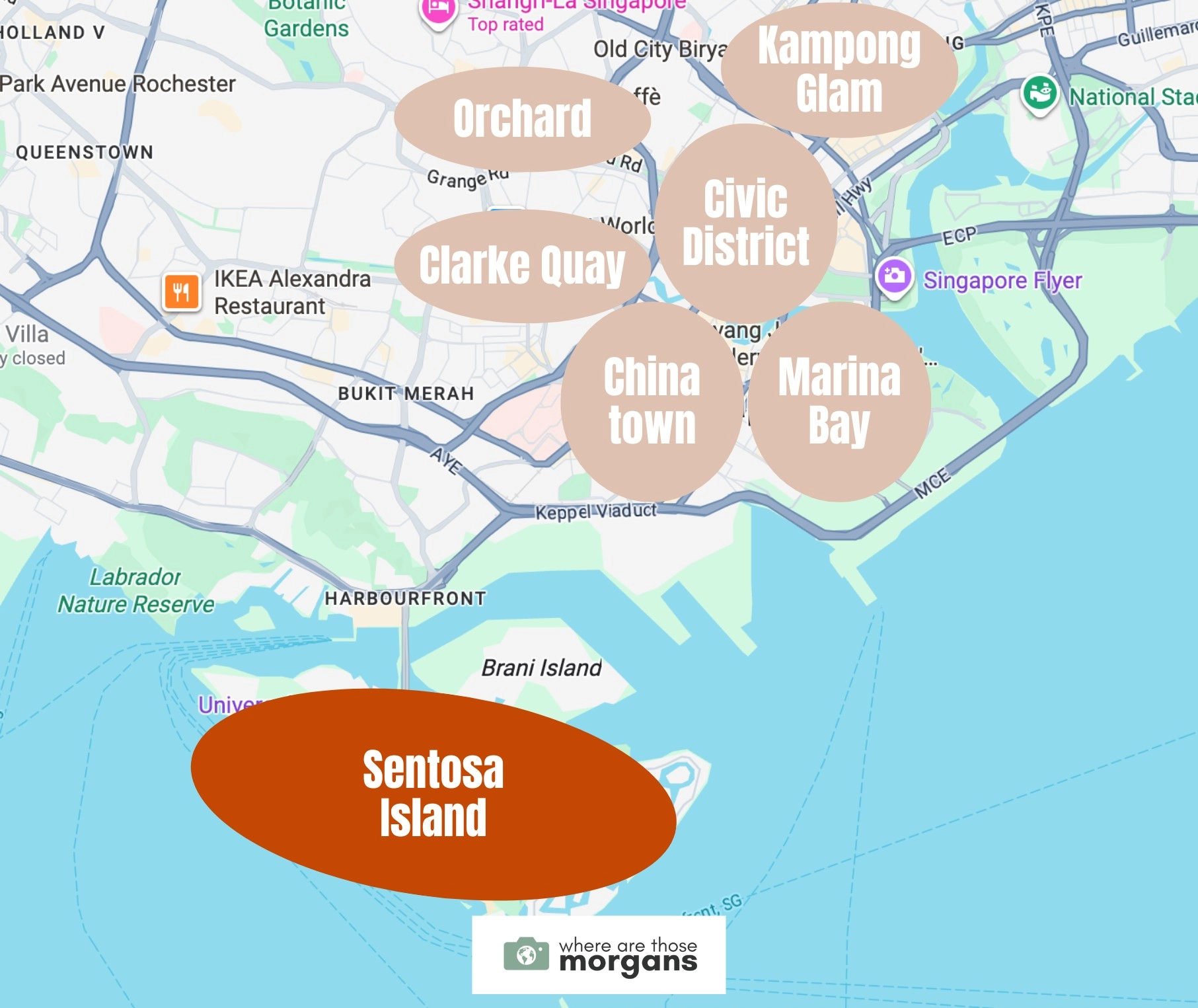 Map showing the Sentosa Island neighborhood within Singapore