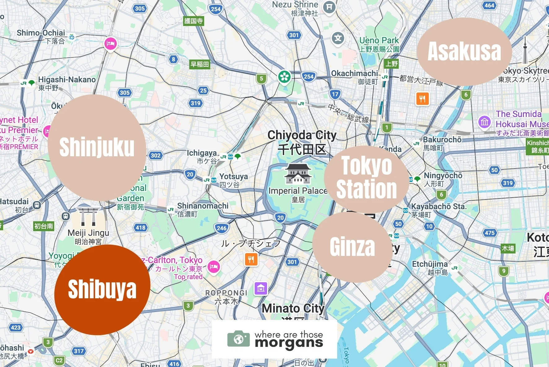 Map showing the location of the popular Shibuya neighborhood within Tokyo
