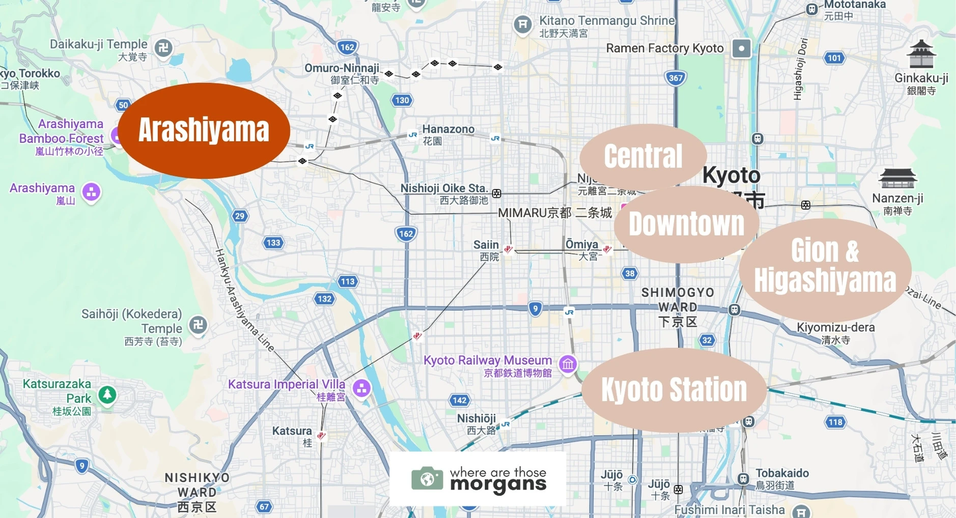 Map showing the location of Arashiyama within Kyoto
