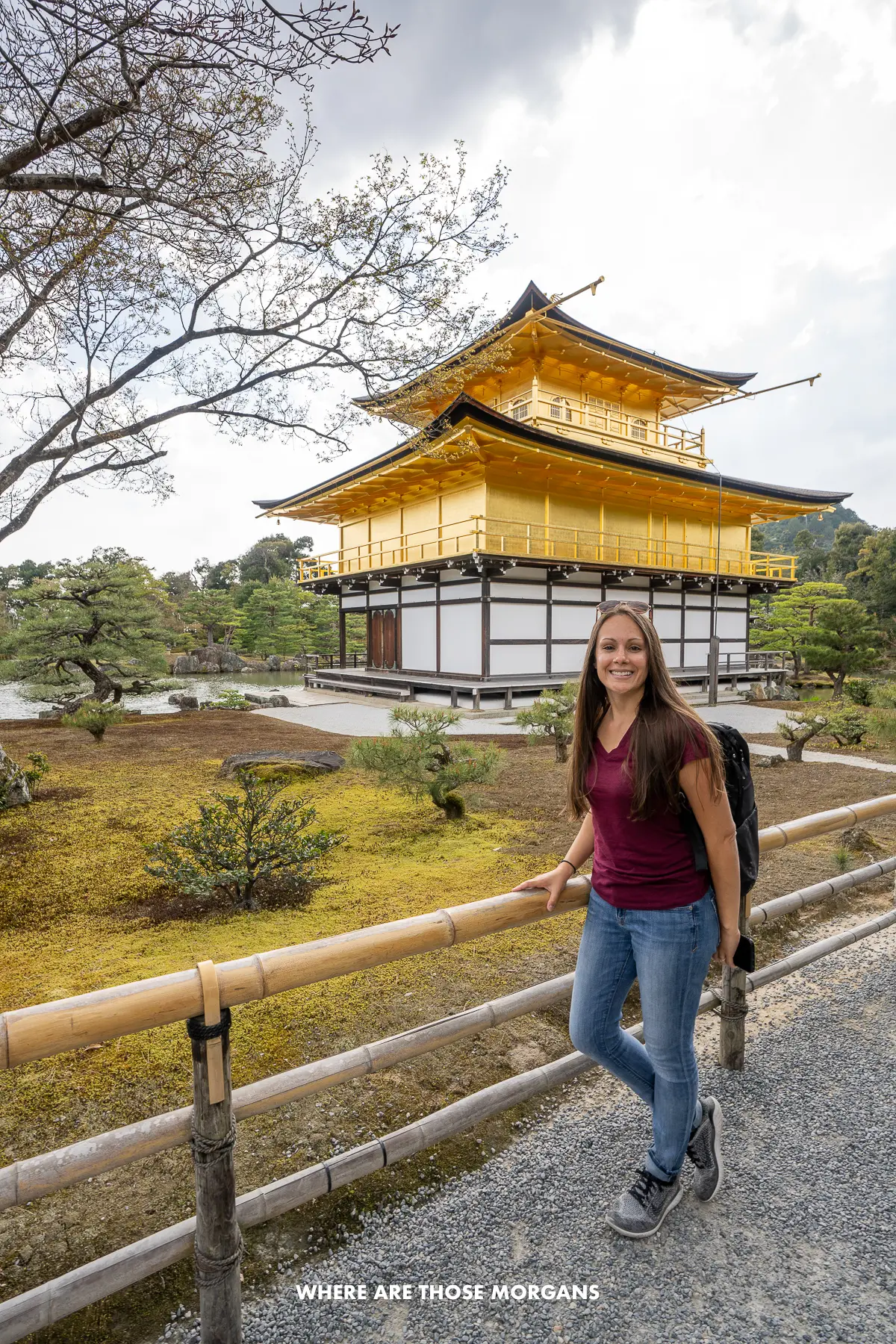 Kristen from Where Are Those Morgans with Kyoto's famous Golden Pavilion
