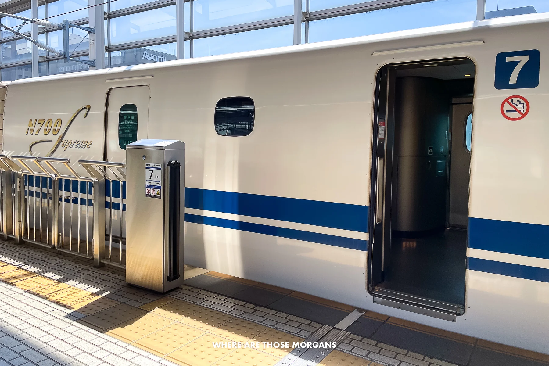 Stationary bullet train at a platform inside Kyoto JR Station 