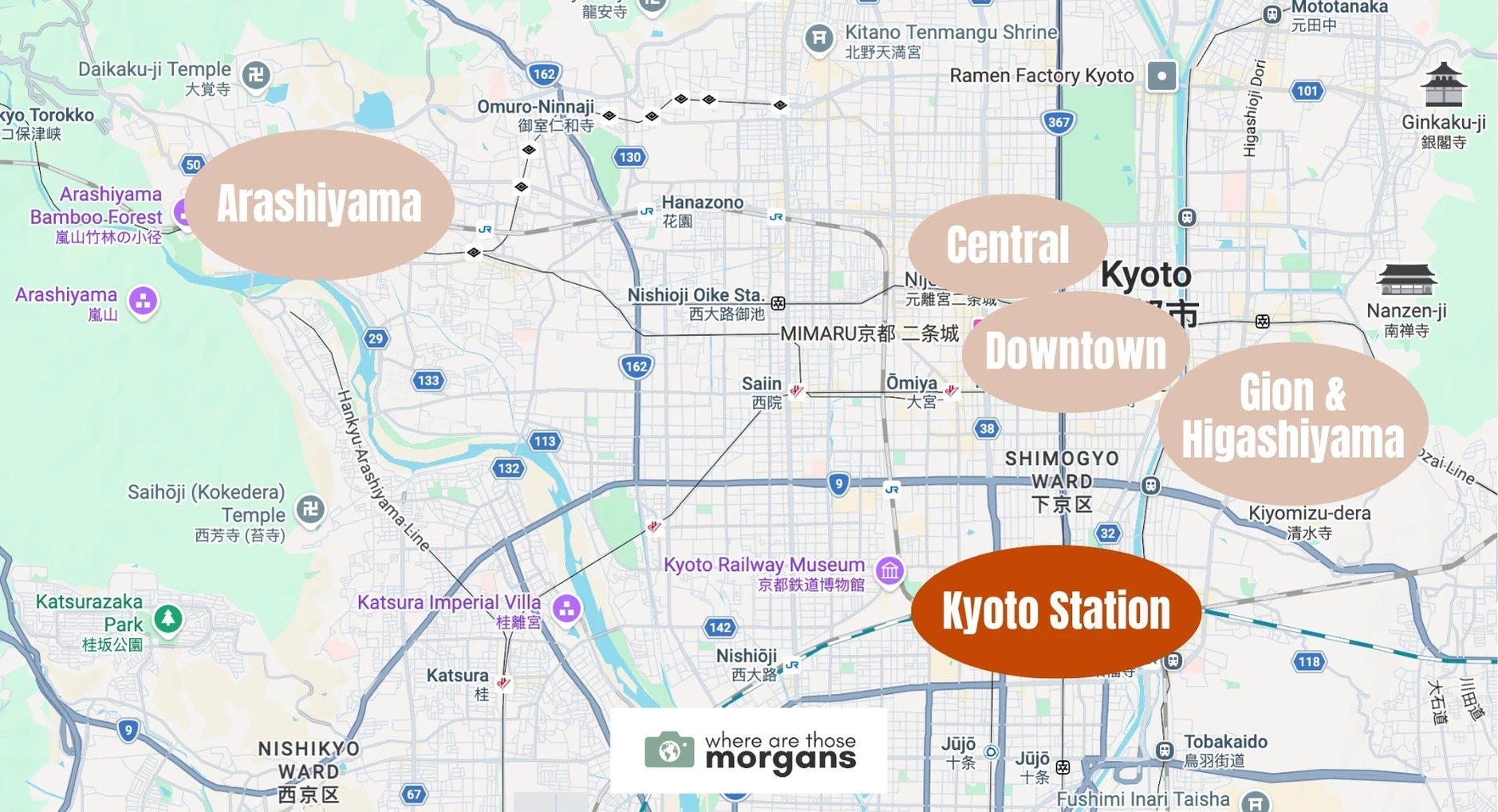 Map showing the location of Kyoto Station within the wider city