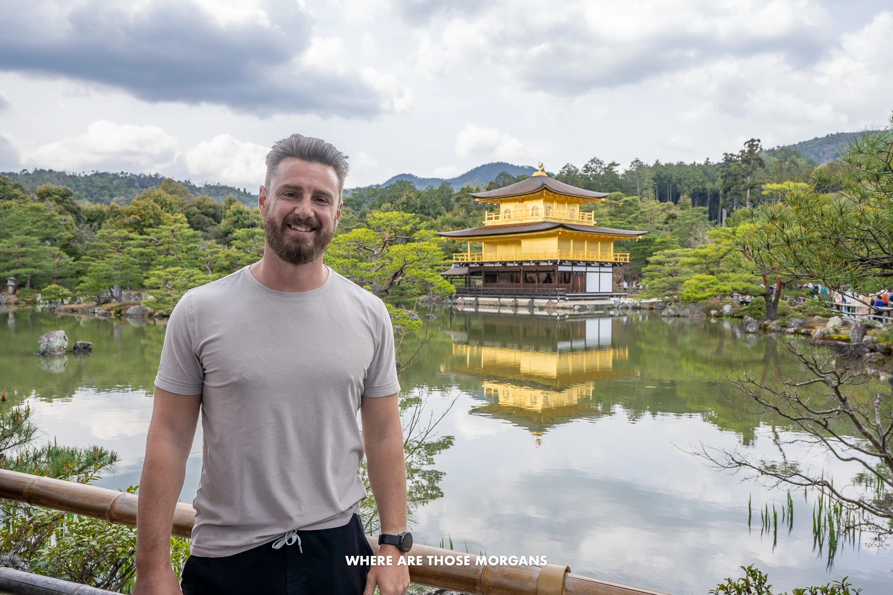 Mark from Where Are Those Morgans with a pond and Golden Pavilion reflecting behind