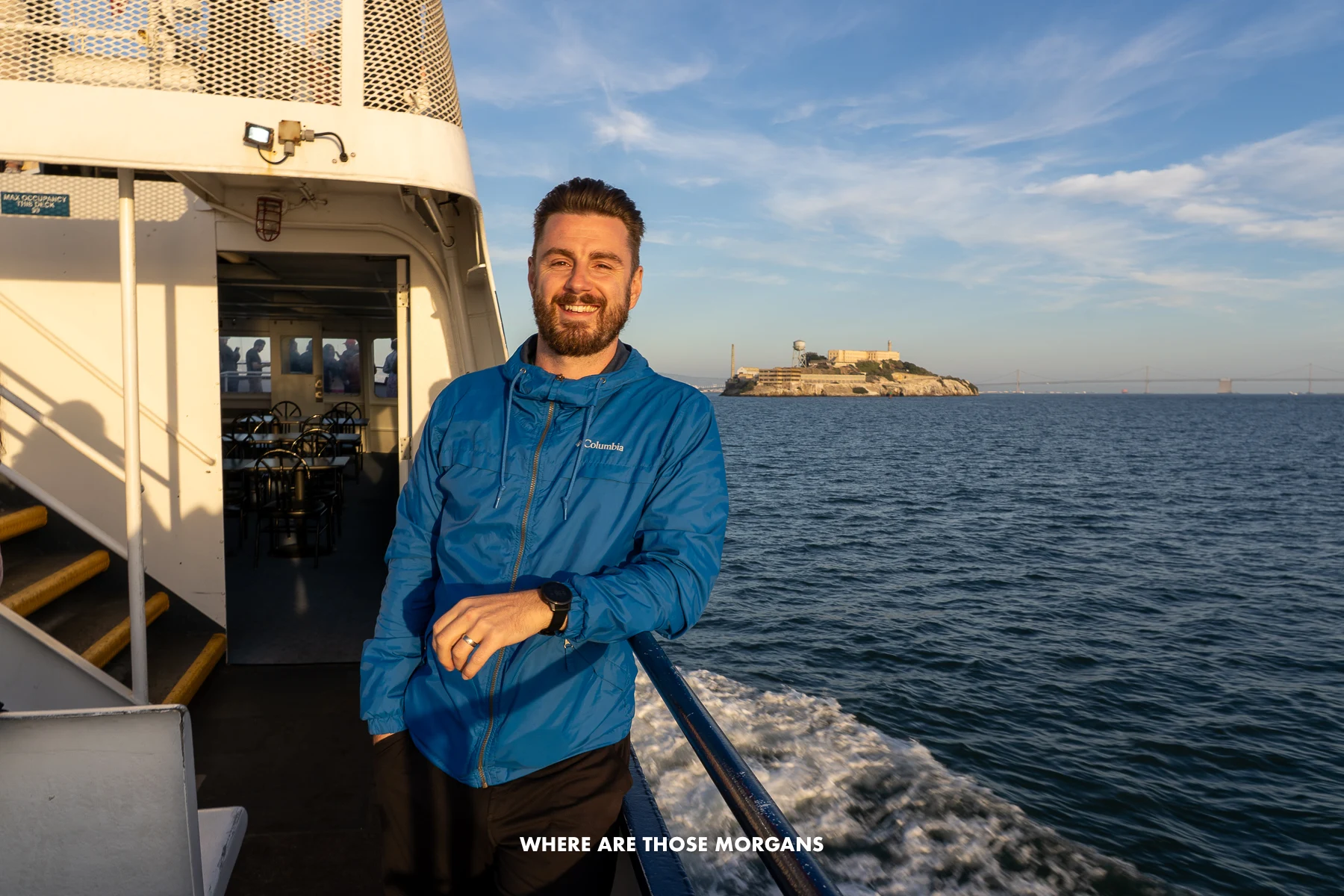 Mark from Where Are Those Morgans on a sunset boat cruise of SF Bay