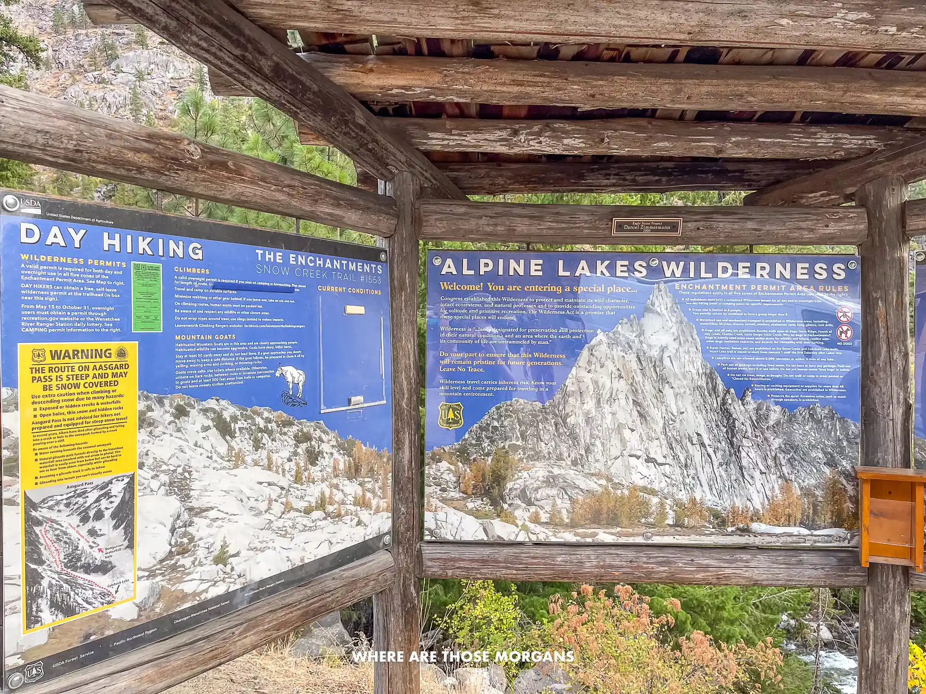 Snow Lakes Trailhead information board in Washington State