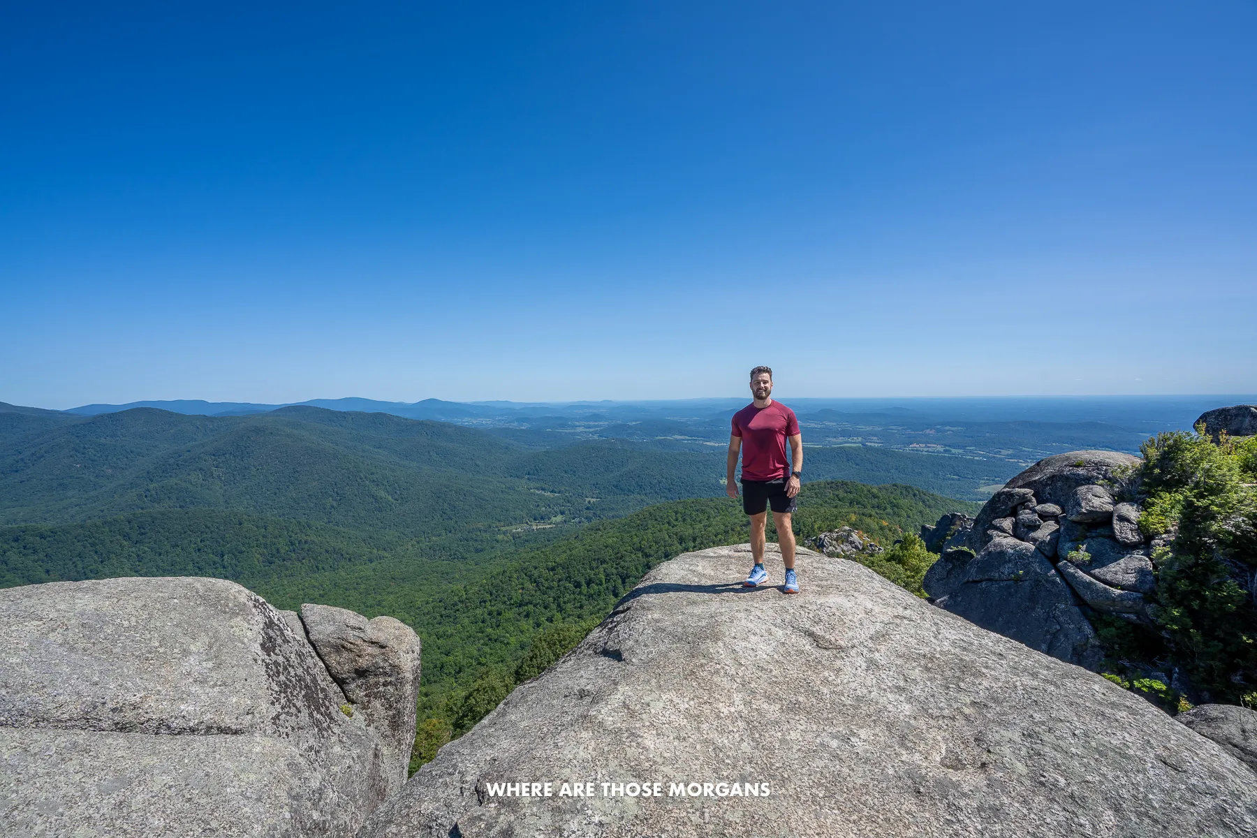 Mark from Where Are Those Morgans at the summit of Old Rag with wide open views behind
