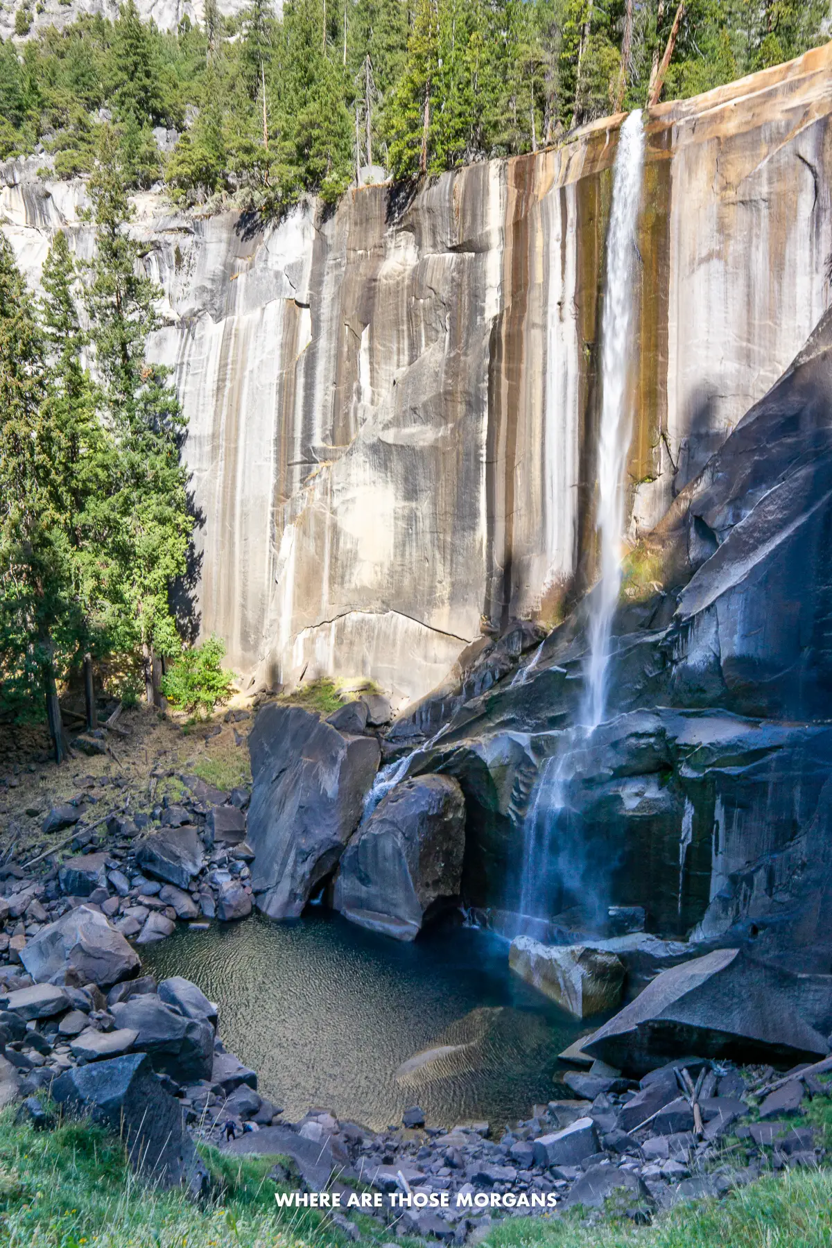Lightly flowing Vernal Fall in Yosemite during the fall